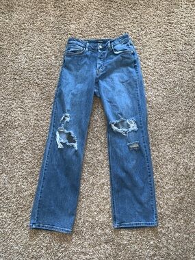 wild fable Women’s Medium Wash High-Rise Straight Ripped Distressed Blue Jeans